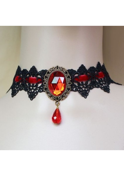 Gotik Takı Kırmızı Yarasa Cadılar Bayramı Kadın Dantel Gerdanlık Kolye (Yurt Dışından)