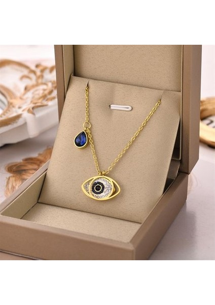 Kore Trendy Emo Nazar Pendat Kadın Paslanmaz Çelik Kolye (Yurt Dışından)