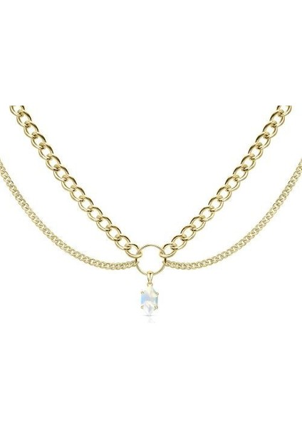 Bohem Opal Taşlı Altıgen Sütun Kadın Doğal Kristal Kolye (Yurt Dışından)