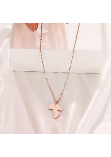 Paslanmaz Çelik Kadın Erkek Afrika Haritası Altın Renk Kolye (Yurt Dışından)