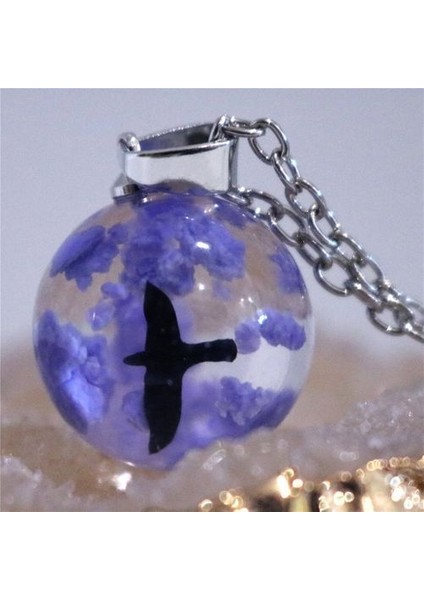 Şeffaf Reçine Yuvarlak Top Ay Kadın Mavi Gökyüzü Bulut Kolye (Yurt Dışından)