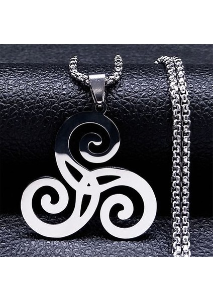 Paslanmaz Çelik Büyücülük Vortex Gümüş Renk Viking Triskelion Kolye (Yurt Dışından)