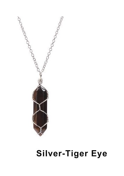 Doğal Altıgen Şekil Akik Kaplan Gözü Temizle Kuvars Taş Kolye (Yurt Dışından)