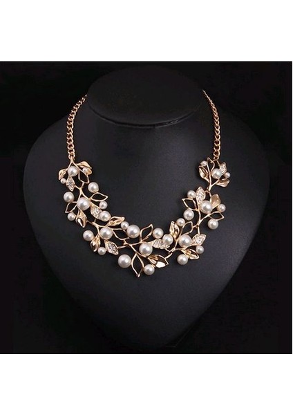 Simüle Inci Yaprakları Bildirimi Kadın Collares Kolye (Yurt Dışından)