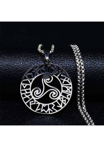 Paslanmaz Çelik Büyücülük Vortex Gümüş Renk Viking Triskelion Kolye (Yurt Dışından)