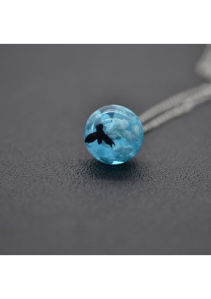 Şeffaf Reçine Yuvarlak Top Ay Kadın Mavi Gökyüzü Bulut Kolye (Yurt Dışından)