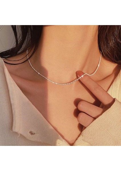 Popüler Gümüş Renk Köpüklü Klavikula Zincir Gerdanlık Yaka Kolye (Yurt Dışından)