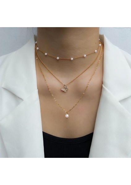 Altın Renk Katmanlı Çiçek Kadın Bohemian Küçük Papatya Inci Kolye (Yurt Dışından)