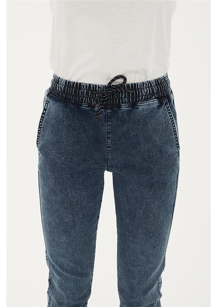 Paçası ve Beli Lastikli Denim Pantolon Mavi modelleri