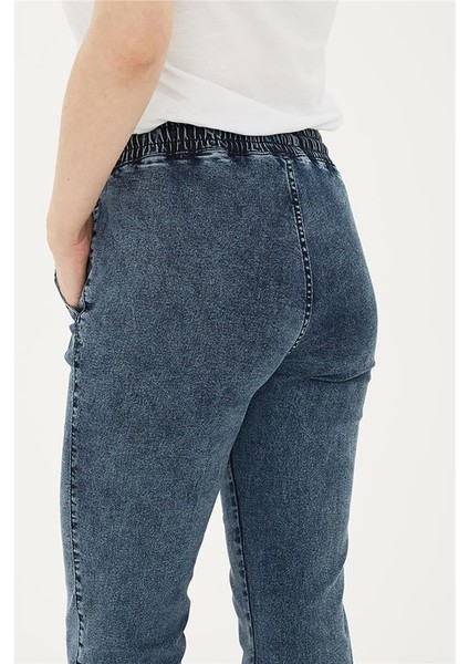 Paçası ve Beli Lastikli Denim Pantolon Mavi indirimleri