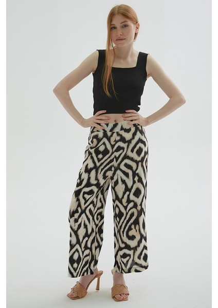 Desenli Crop Pantolon Siyah modelleri