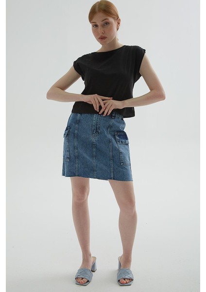 Kargo Cep Denim Etek Mavi fiyatları