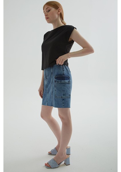 Kargo Cep Denim Etek Mavi modelleri