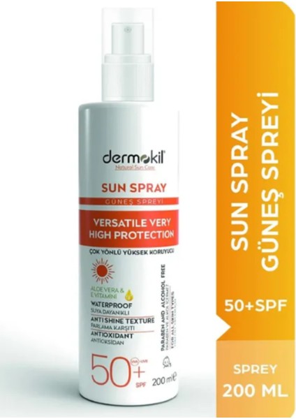 Güneş Kremi Yüz ve Vücut Sun Sprey Yüksek Koruyucu Güneş Spreyi 50 Spf 200 ml