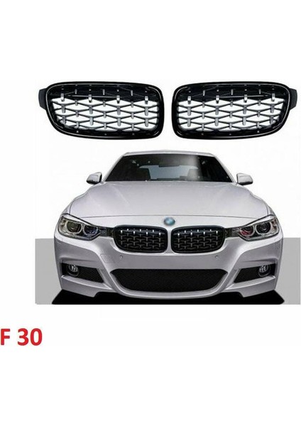 Bmw F30 Diamond Ön Panjur Izgara 2012-2018 Arası Krom Siyah Krom-Siyah