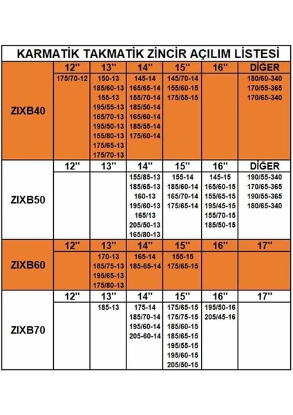 185-60-15 Ebatlarına Uyumlu Takmatik (Karmatik) Kar Patinaj Zinciri Space
