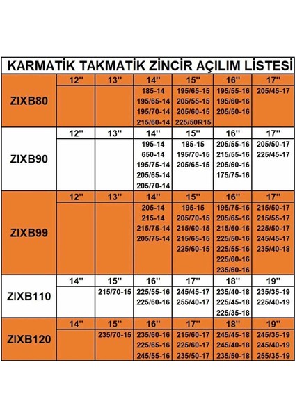 195-75-14 Ebatlarına Uyumlu Takmatik (Karmatik) Kar Patinaj Zinciri Space modelleri