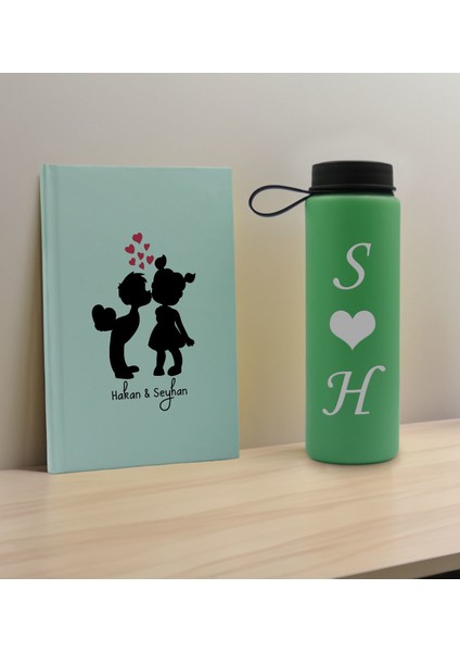 Sevgiliye Özel Isimli Su Yeşili Defter ve Yeşil Cam Matara Hediye Seti-16, Sevgiliye Hediye, Sevgililer Günü, Yeni Iş Hediyesi fiyatları