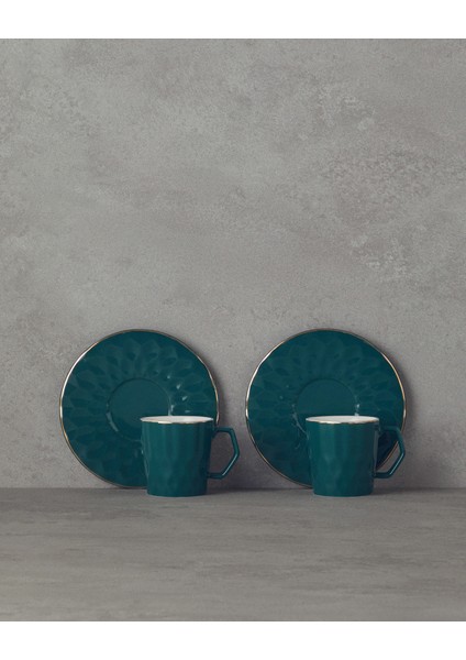 Hestia New Bone China 4 Parça 2 Kişilik Kahve Fincan Takımı Koyu Yeşil