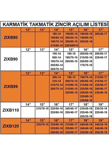 245-45-17 Ebatlarına Uyumlu Takmatik (Karmatik) Kar Patinaj Zinciri