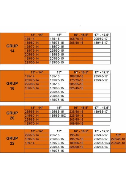 225-60-14 Ebatlarına Uyumlu 4x4 Karmatik Kar Patinaj Zinciri