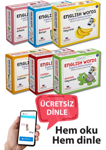 Limasollu Naci Öğretim Yayınları Çocuklar İçin İngilizce Kelime Kartları - English Words - 6 'lı Set