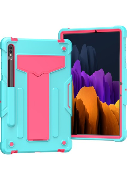 Samsung Galaxy Tab S7 T870 / T875 T-Şekilli Tutucu Kılıf (Mint Green+Rose Red) (Yurt Dışından)