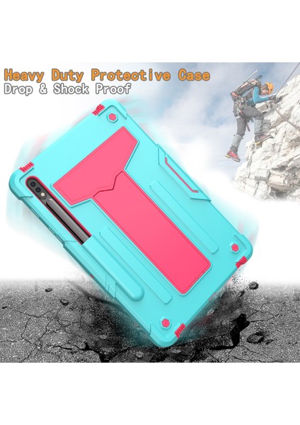 Samsung Galaxy Tab S7 T870 / T875 T-Şekilli Tutucu Kılıf (Mint Green+Rose Red) (Yurt Dışından) fırsatları