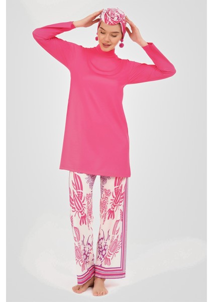 Tesettür Mayo Kadınlar İçin Yakamoz Desenli Hızlı Kuruyan 5 Parça Set modelleri