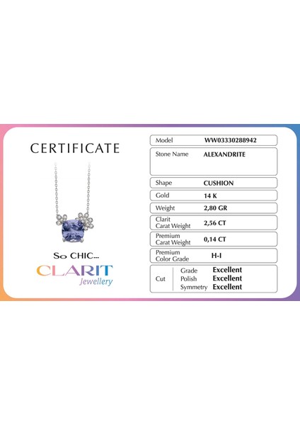 Created Alexandrite Taşlı Clarit Serisi 14 Ayar Beyaz Altın Kolye modelleri
