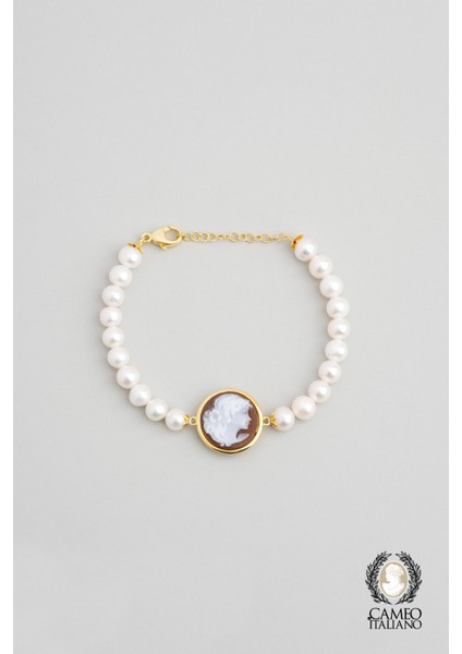 Cameo Italiano 18 Ayar Sarı Altın Kaplama 19 cm Gümüş Inci Bileklik