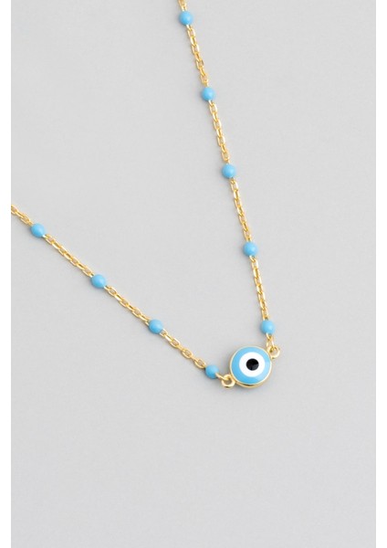 Mavi Mineli 18 Ayar Sarı Altın Kaplama 45 cm Gümüş Nazar Kolye fiyatları