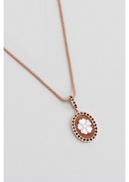 Cameo Italiano 18 Ayar Rose Altın Kaplama 44 cm Gümüş Çiçek Kolye