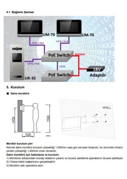 Ip Interkom Linux Lım-70 7 Inç LCD Ekran Alarm Özellikli Daire Monitörü 9g 06 00 0003