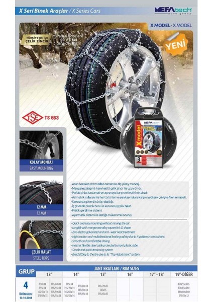 155X13 Ebatlarına Uyumlu Takmatik x Tipi Kar Patinaj Zinciri Prozin
