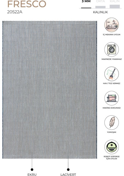 Fresco Ekru Lacivet Iskandinav Jüt Yıkanabilir Halı Kilim Balkon Teras Salon Koridor Halısı 20521B modelleri