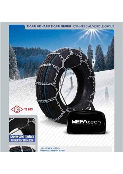 Mefa Tech 225/70X15 Ebatlarına Uyumlu Serme Kar Patinaj Zinciri Mefatech