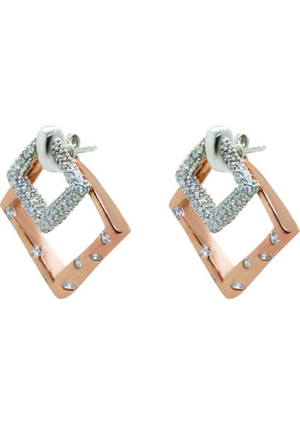 925 Ayar Gümüş Çift Kare Küpe