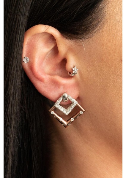 925 Ayar Gümüş Çift Kare Küpe modelleri