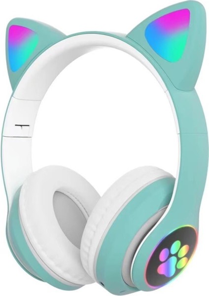 Kablosuz Bluetooth Kulaklık Kulaklık LED Işık Up Kedi Kulakları Sevimli Kedi Paws Moda (Yurt Dışından)