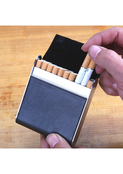 20'li Paket Taşınabilir Anti-Basınç Metal Pu Deri Desenli Sigara Kutusu (Yurt Dışından)
