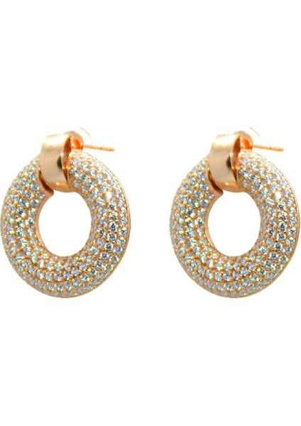 925 Ayar Gümüş Taş İşlemeli Yuvarlak Küpe