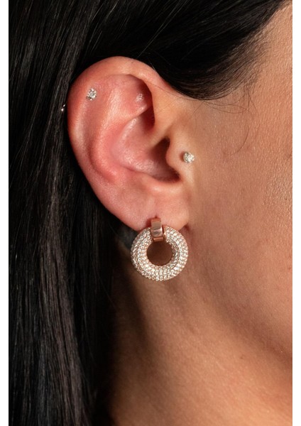 925 Ayar Gümüş Taş İşlemeli Yuvarlak Küpe modelleri