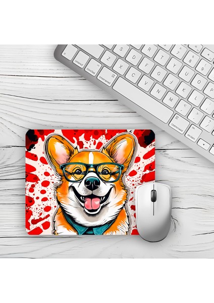 Suluboya Dil Çıkaran Köpek Tasarımlı Baskılı Kaydırmaz Taban 18X22 cm Mouse Pad