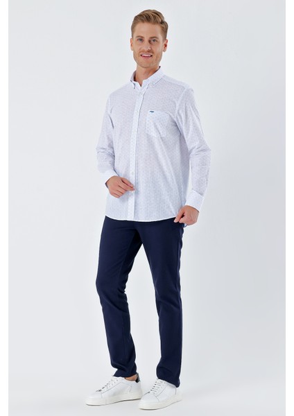 Beyaz Uzun Kollu BaskılıCepli %100 Pamuk Casual Comfort Fit Rahat Kesim Gömlek 1004230225 fırsatları