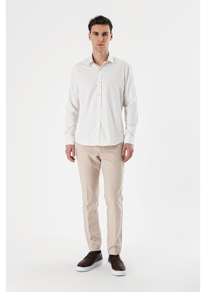 Açık Krem Uzun Kollu Armürlü Cepsiz Pamuklu Likralı Slim Fit Dar Kesim Gömlek 1004240193 fırsatları