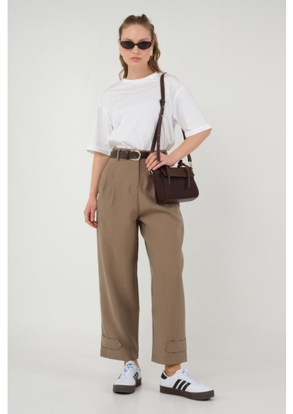 Paça Detaylı Modal Pantolon Mocha