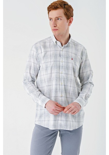 Yeşil Kısalabilir Kol Ekoseli Cepsiz Garnili Biyeli Pamuklu Keten Comfort Fit Gömlek 1004240147