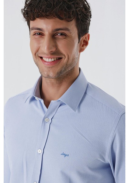Mavi Uzun Kollu Armürlü Cepsiz Pamuklu Likralı Slim Fit Dar Kesim Gömlek 1004240193 indirimleri