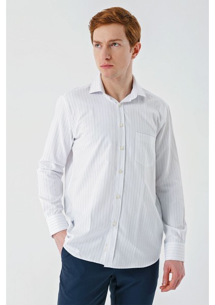 Siyah Uzun Kollu Çizgili Armürlü İtalyan Yaka Cepli Garnili Pamuklu Comfort Fit Gömlek 1004240152 fiyatları